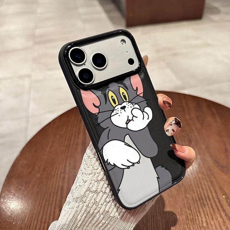 Cute Tom applies to Apple 17 mobile phone case iphone16pro15/14 anti-drop 13 all-inclusive 12 leather pattern large holes