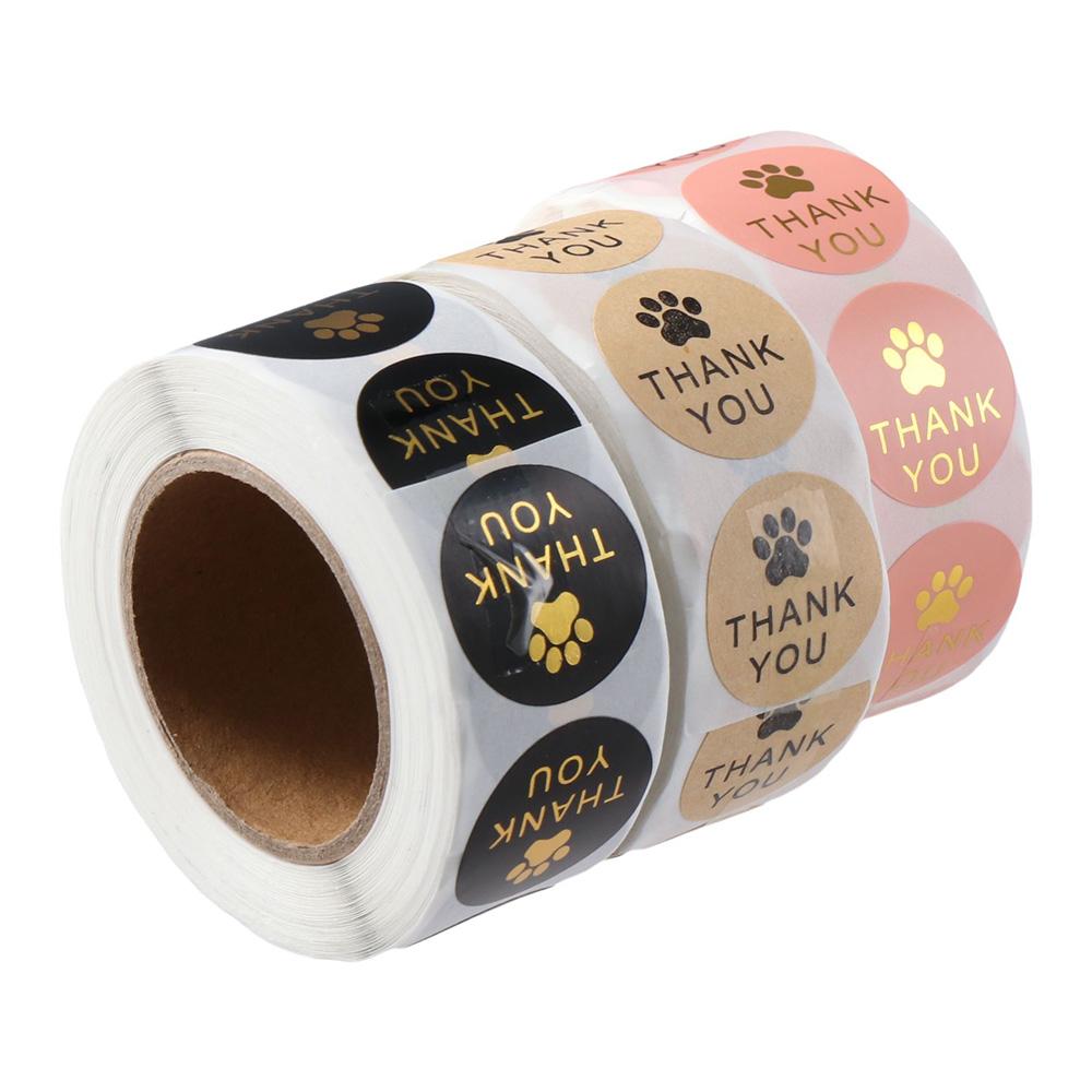 Party Cute Round Shape Self Adhesive Stickers Stickers Roll Paw Print Label