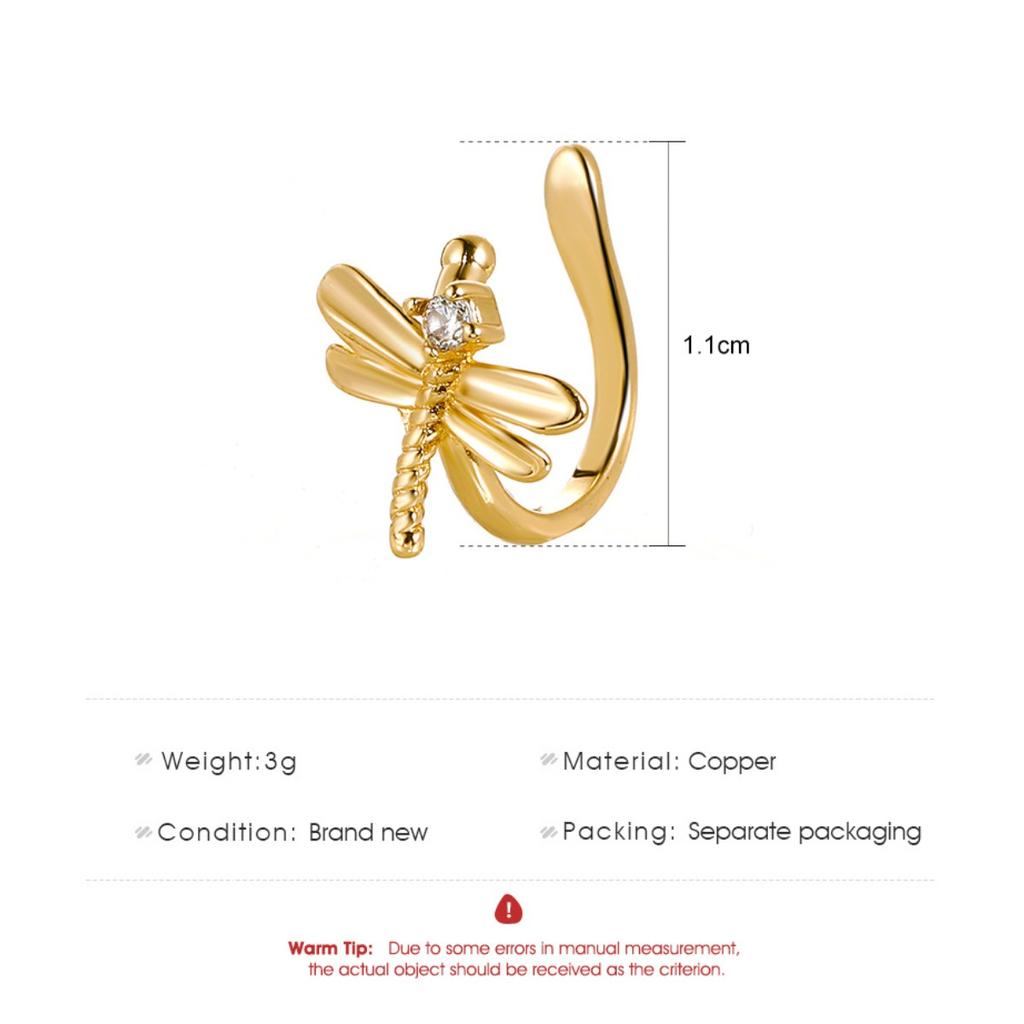 Delicate Dragonfly Charm No Piercing Ear Cuff Single Shiny Inlaid Ornament Minimalist Cartilage Ear Jewelry for Women Daily Party Decor