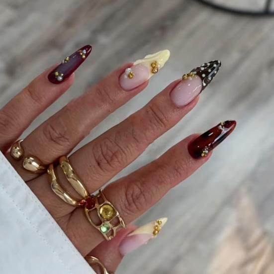 1 Conjunto de Unhas Postiças Femininas com Cola Amêndoa Ponta Francesa Unhas Falsas Adesivas Reutilizáveis Cobertura Total Cola em Unhas Postiças Decoração
