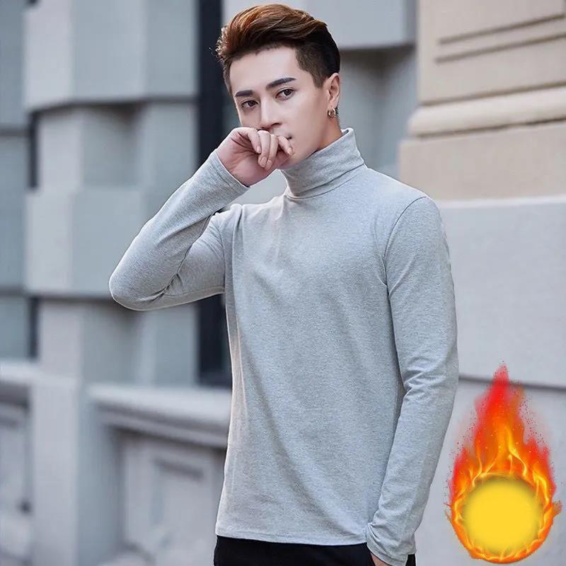 Winter Men's High Neck Bottoming Shirt Long Sleeves Plus Velvet Comfortable and Warm Inside