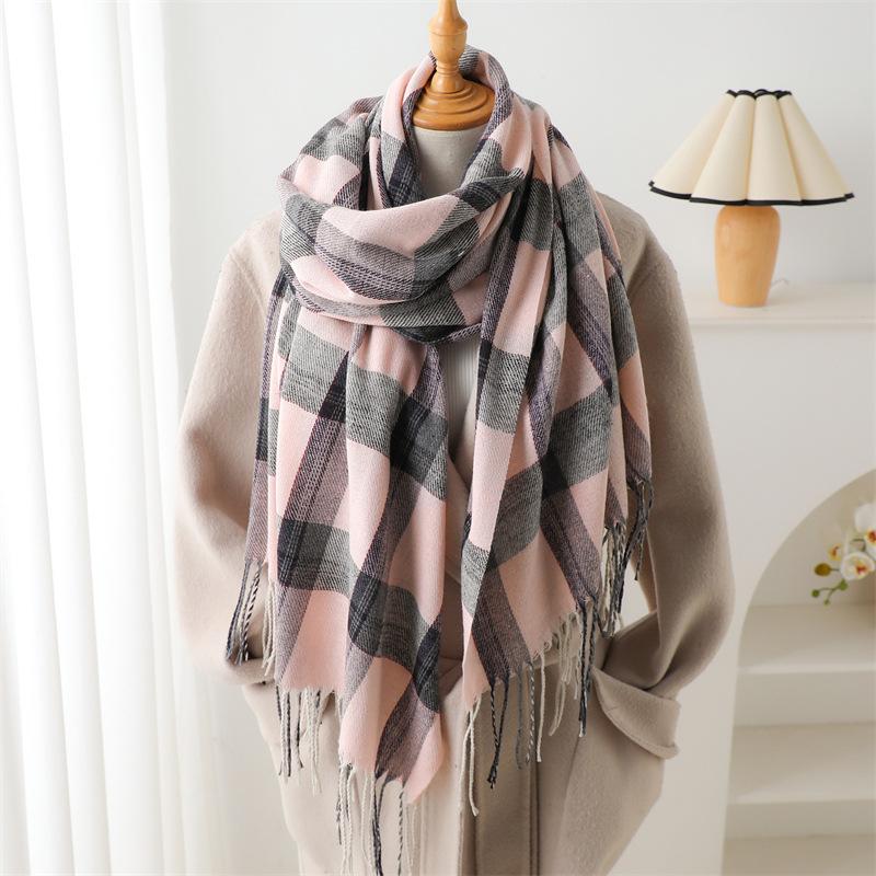 Korean Imitation Cashmere Grid Scarf Men Women Autumn Winter Fashion Warm Scarves Tassel Shawl Thickening Long Scarf Tassel Warp