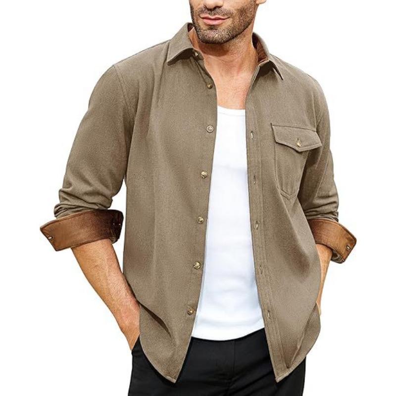 Autumn Long-sleeved Plain Collar Daily Vacation Solid Color Men's Shirt