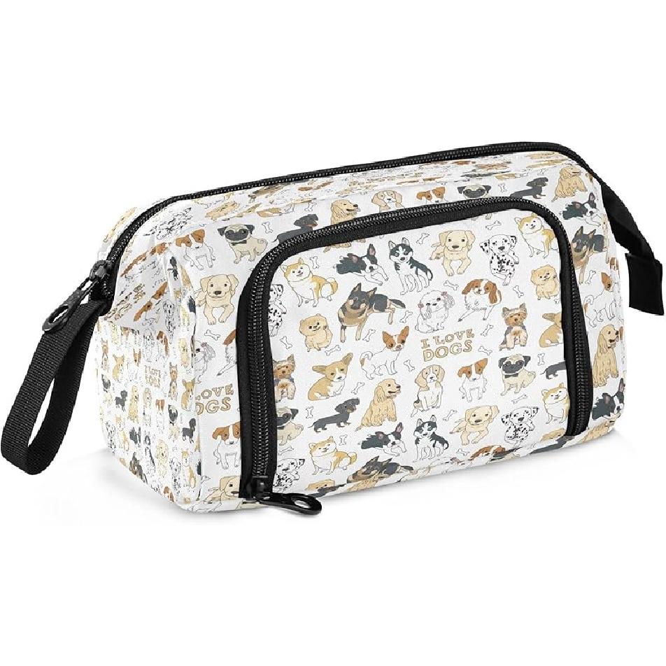 SUABO Big Capacity Pencil Case Doodle Dog Pug Corgi Golden Retriever Husky Labrador Dachshund Pouch Pen Case Pencil Box Stationery Bag Makeup Bag Golden Retriever Husky