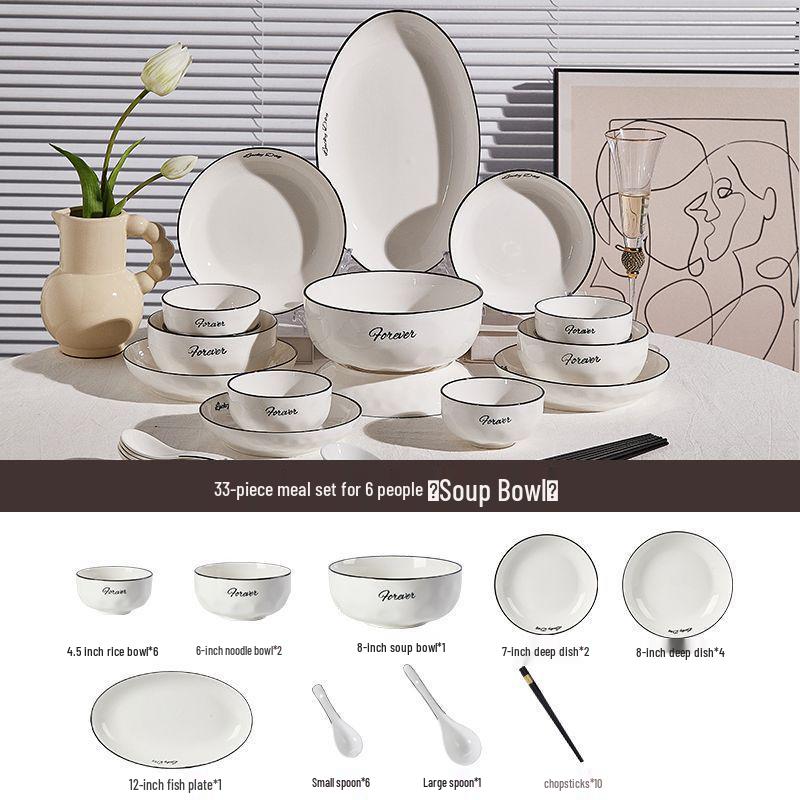 Ceramic Bowl & Plate Set with Chopsticks - Simple Tableware for Home & Housewarming 2026