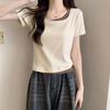 Women's Plus Size Square Neck Short Sleeve Two-Piece Look Cropped Top - Summer Slimming Chic Style