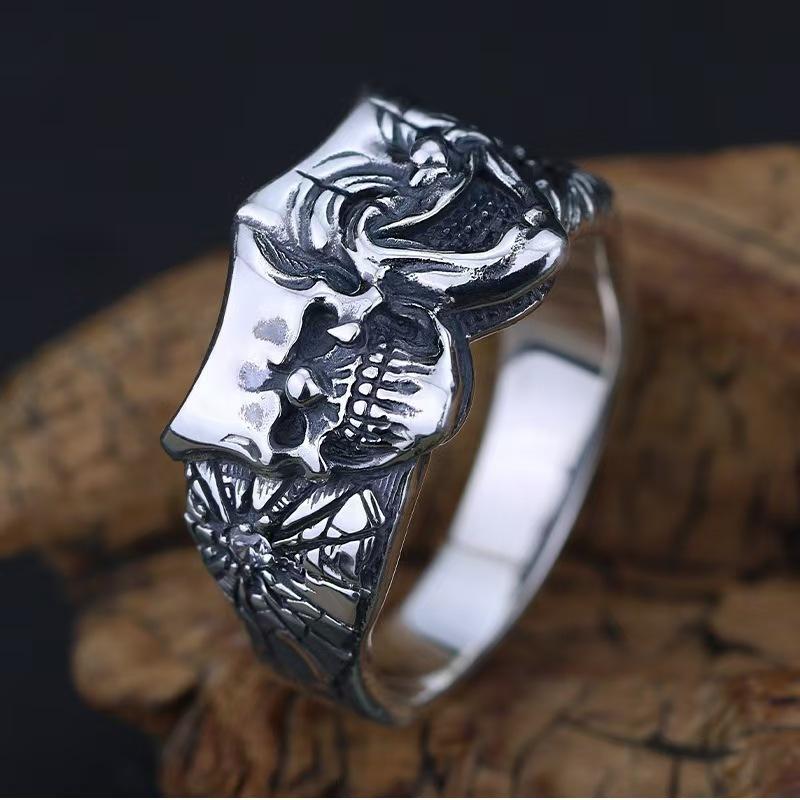 New Double-sided Good and Evil Ring Clown Zinc Men's Retro Trendy Ring Gothic Style Handmade Open Ring