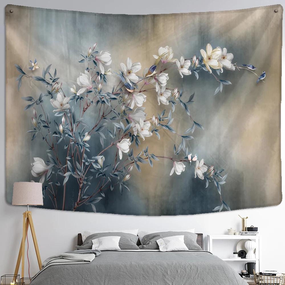 Magnolia Flower Tapestry Bohemian Style Hippie Art TV Background Wall Hanging Room Bedroom Living Room Decor
