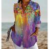 Plus Size Women Long Sleeve Button Shirt Solid Floral Casual Comfort Blouse