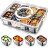 Boîte à snacks avec 9 compartiments amovibles en acier inoxydable, Plateau de service compartimenté avec couvercle transparent à verrouillage et poignée de transport, Organisateur de snacks