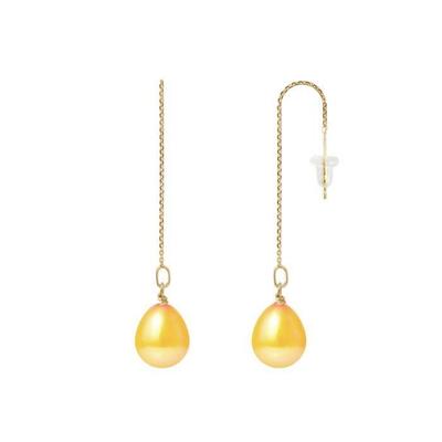 Dangling Earrings - - Genuine Freshwater Pearls 8-9 Mm - Yellow Gold - 2 Year Warranty
