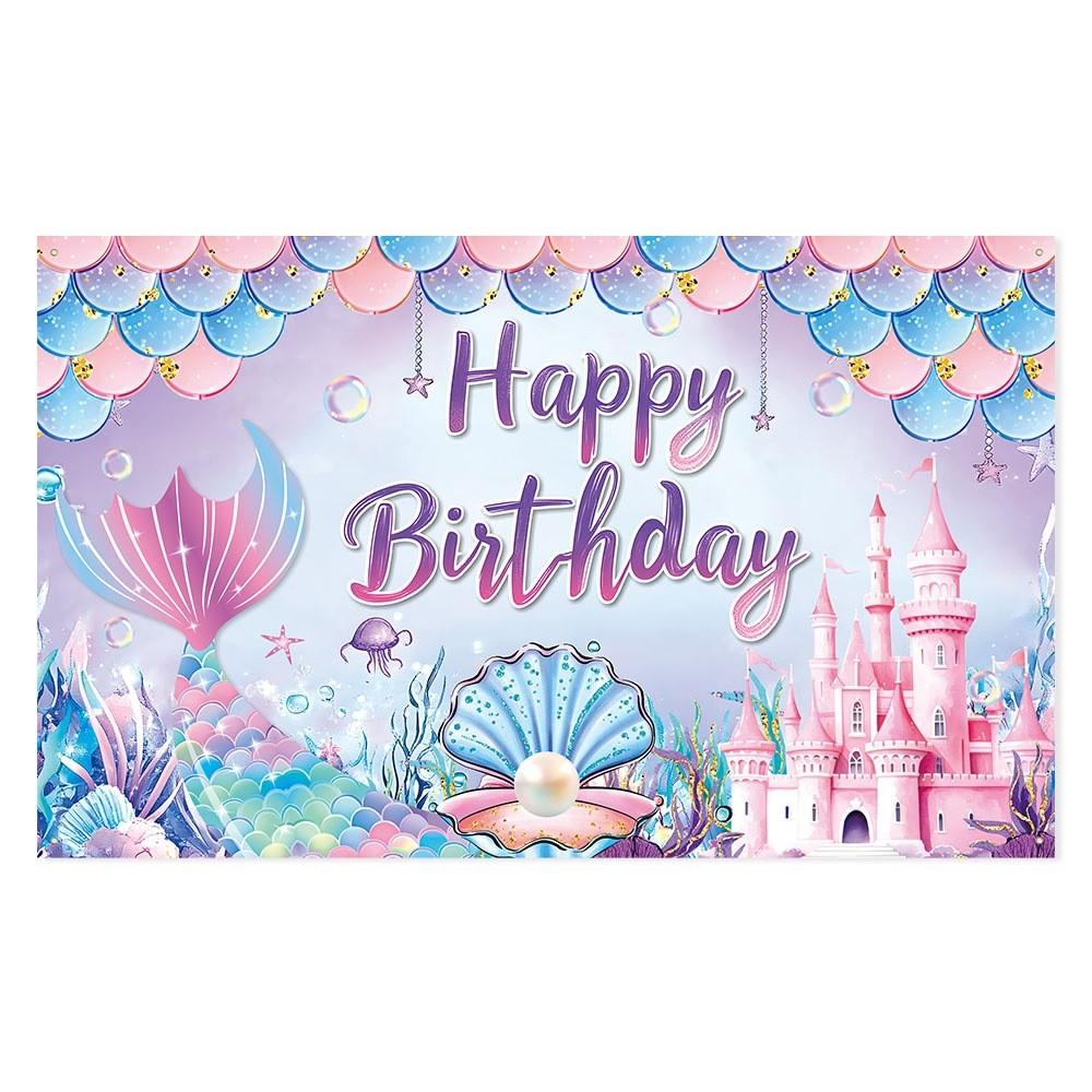 Mermaid Themed Print Design Birthday Decoration Background Cloth For Party Kids