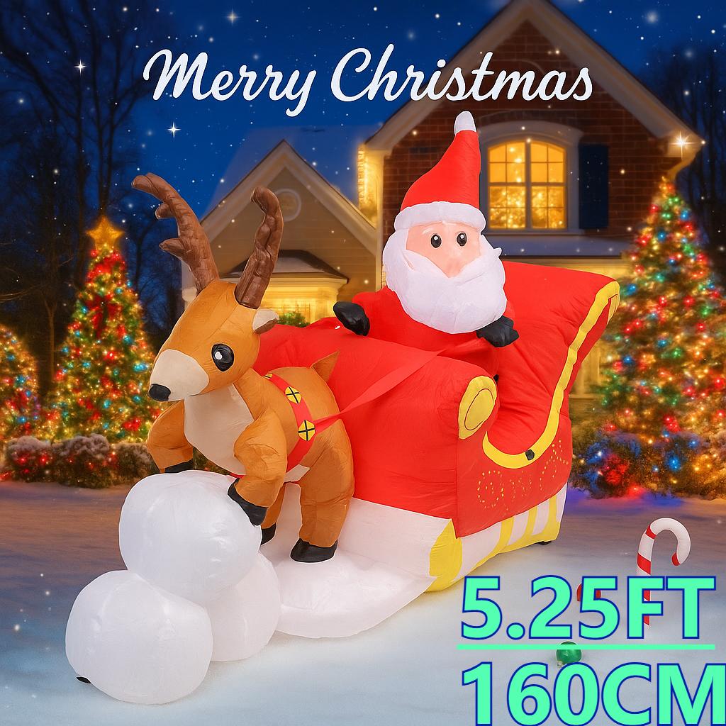 5.25FT Yard Party Decoration Inflatable Santa Claus Reindeer Sleigh Toys LED Lit Xmas Supplies Home Ornaments Christmas Gifts