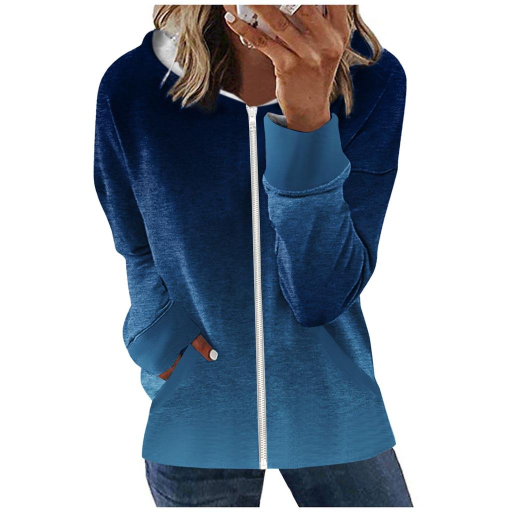 Damemote Casual Glidelås Gradient Langermet Pocket hettefrakk