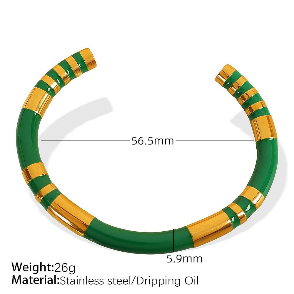 Retro Bamboo Enamel Stainless Steel Open Bangle - Women's European & American Luxury Jewelry