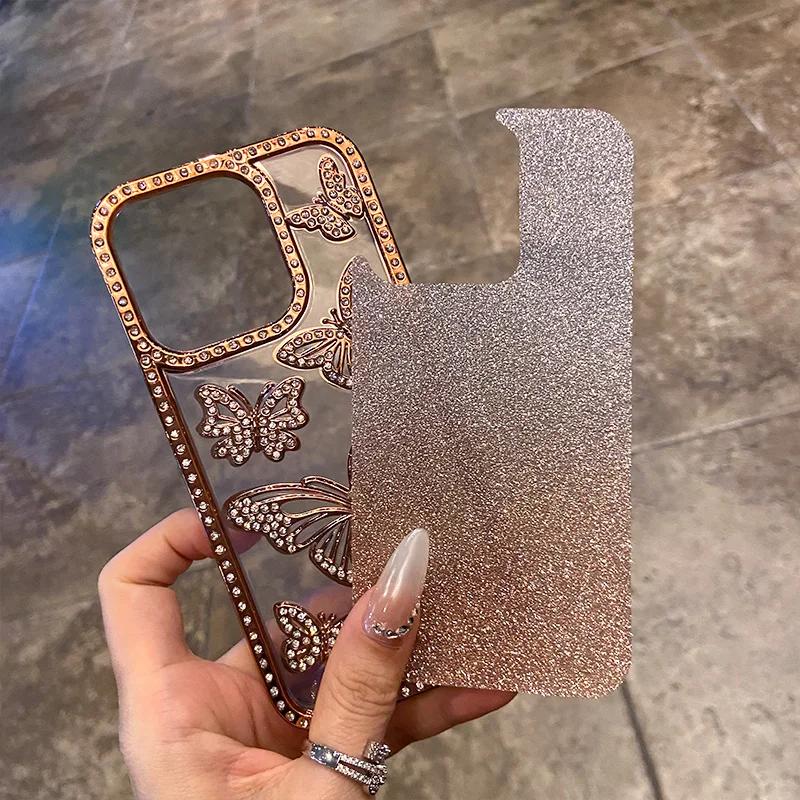 3D Fashion Electroplate Butterfly Glitter Diamond Phone Case for IPhone 17 16 Pro Max 15 14 13 12 11 Transparent Back Cover