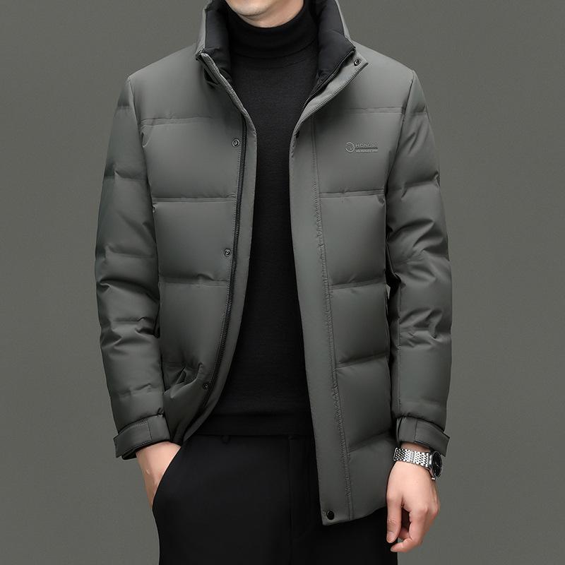 Men's Mid-Length Winter Down Jacket with Detachable Hood - Thick, Warm White Duck Down for Casual Wear