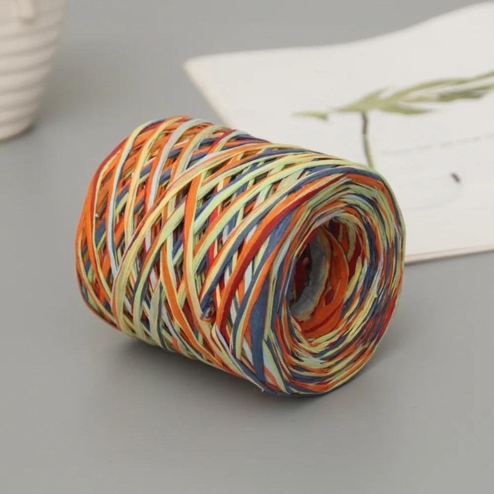 200m/Rulle Raffiapapperstråd Flerfärgad Miljövänlig Virkgarn DIY Handgjord Naturlig Raffia Flätad Tråd Presentinslagning