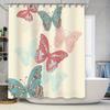 Vibrant Butterfly Printed Shower Curtain Blue and Pink Floral Bath Decor Fabric Waterproof Hanging Home Decoration Size 69x70 In
