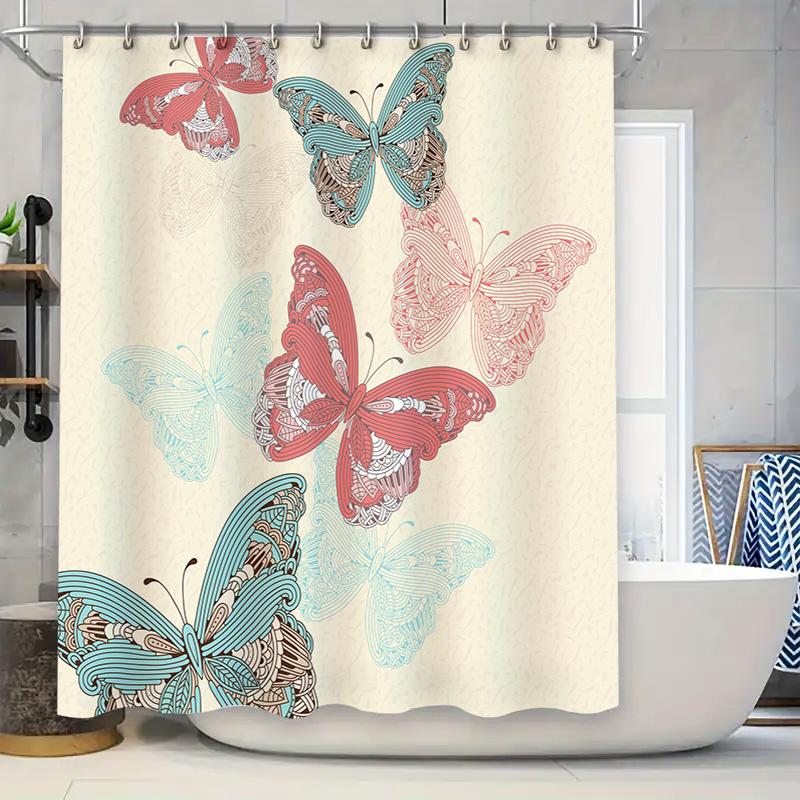 

Яркая шторка для душа с принтом бабочки, сине-розовый цветочный декор для ванной, водонепроницаемая ткань, подвесное украшение для дома, размер 69x70 дюймов 90x180cm