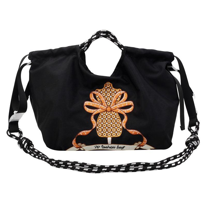 Niche shopping bag Embroidery flower portable small satchel bag Lightweight shopping messenger bag Mobile phone bag Women's fashion shoulder bag