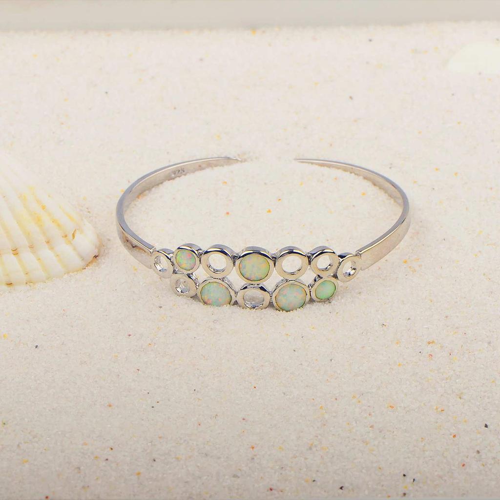 Hawaiian-Style Opal Inlaid Bangle Bracelet Jewelry