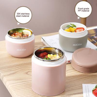 1 Set Breakfast Cup Good Sealing Home Use Carry Handle Student Soup Insulated Cup Reusable Keep Warm with Spoon