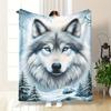 Aesthetic Wolf Portrait Throw Blanket Winter Forest Snow Fleece Throw Cozy Decor for Home Gift Idea Pet Lover Seasonal Warm