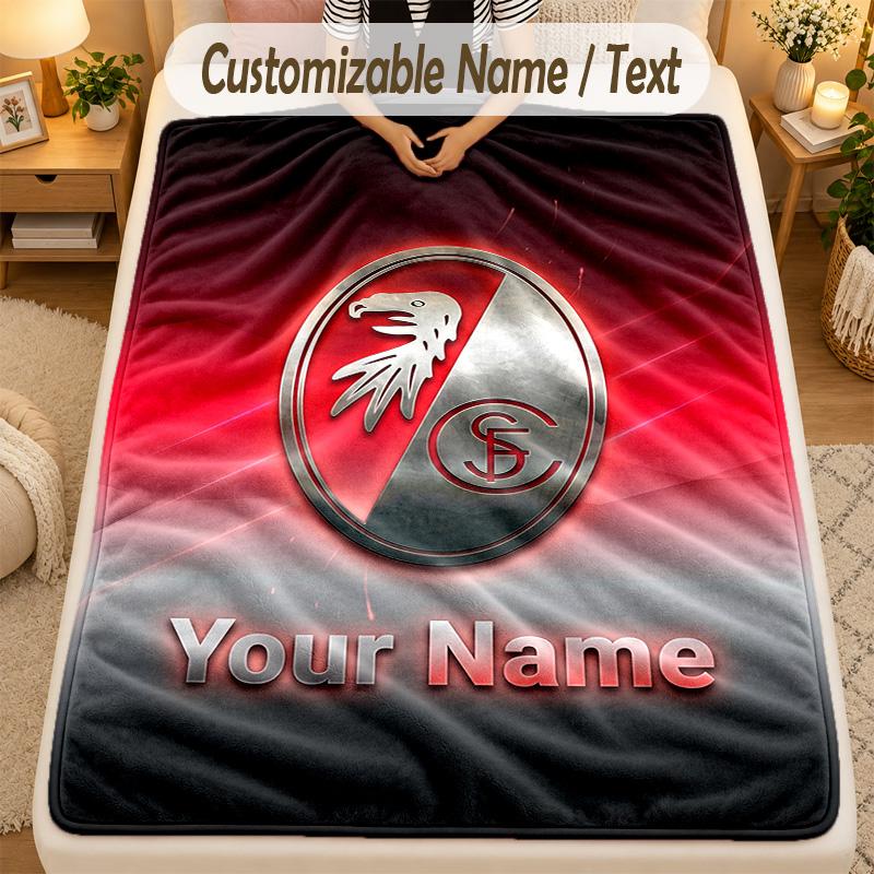 Flannel BlanketSC Freiburg FC Custom Name Text Personalized Soft Warm Throw Blanket Home Decor Gift