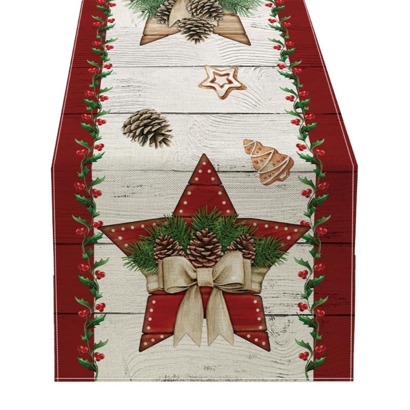 180x33cm Table Runner Christmas Table Cover Tablecloth Snowflakes Flowers Trees