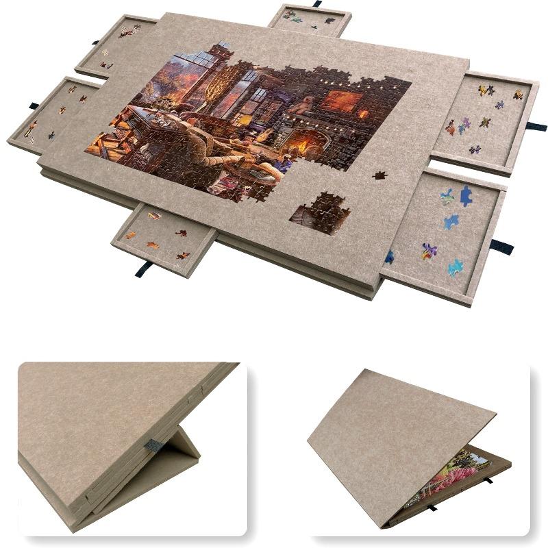 Large Folding Puzzle Table with Adjustable Stand and 6 Storage Drawers Portable Jigsaw Board Sorting Station Foldable Puzzle Pad