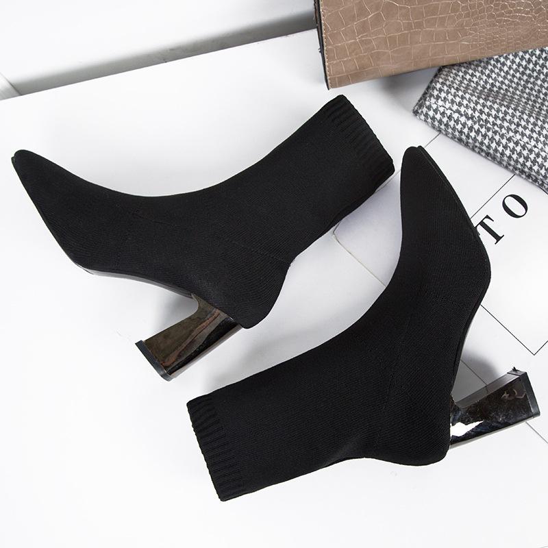 Women's Warm Boots, Comfortable and Fashionable Pointed-toe High Heels, Casual Chunky Single Shoes