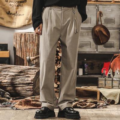 Men's American Retro Textured Straight-Leg Casual Trousers