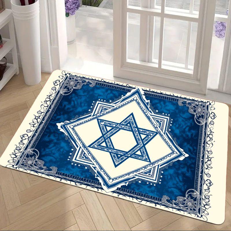 VIKAMA Star of David Doormat Vintage Blue Lace Non?Slip Floor Mat Indoor Outdoor Entrance Front Door Home Interior Decor
