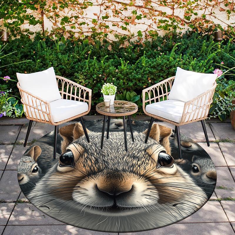 Squirrel pattern round rug,Carpet Rug for Living Room Bedroom  Playroom ,Non-slip Floor Mat,Holiday Gifts and Birthday Gifts.