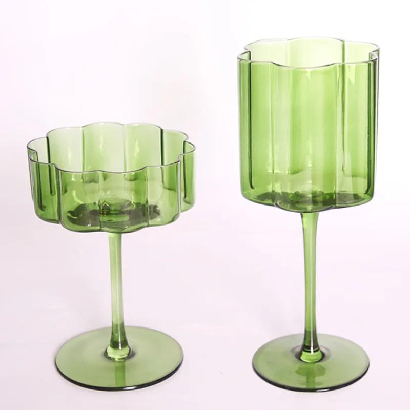 Multicol Crystal Glass Cocktail Goblet Transparent Champagne Cup Creative Light Luxury Retro Petal Wine Glasse Colorful Wine Cup