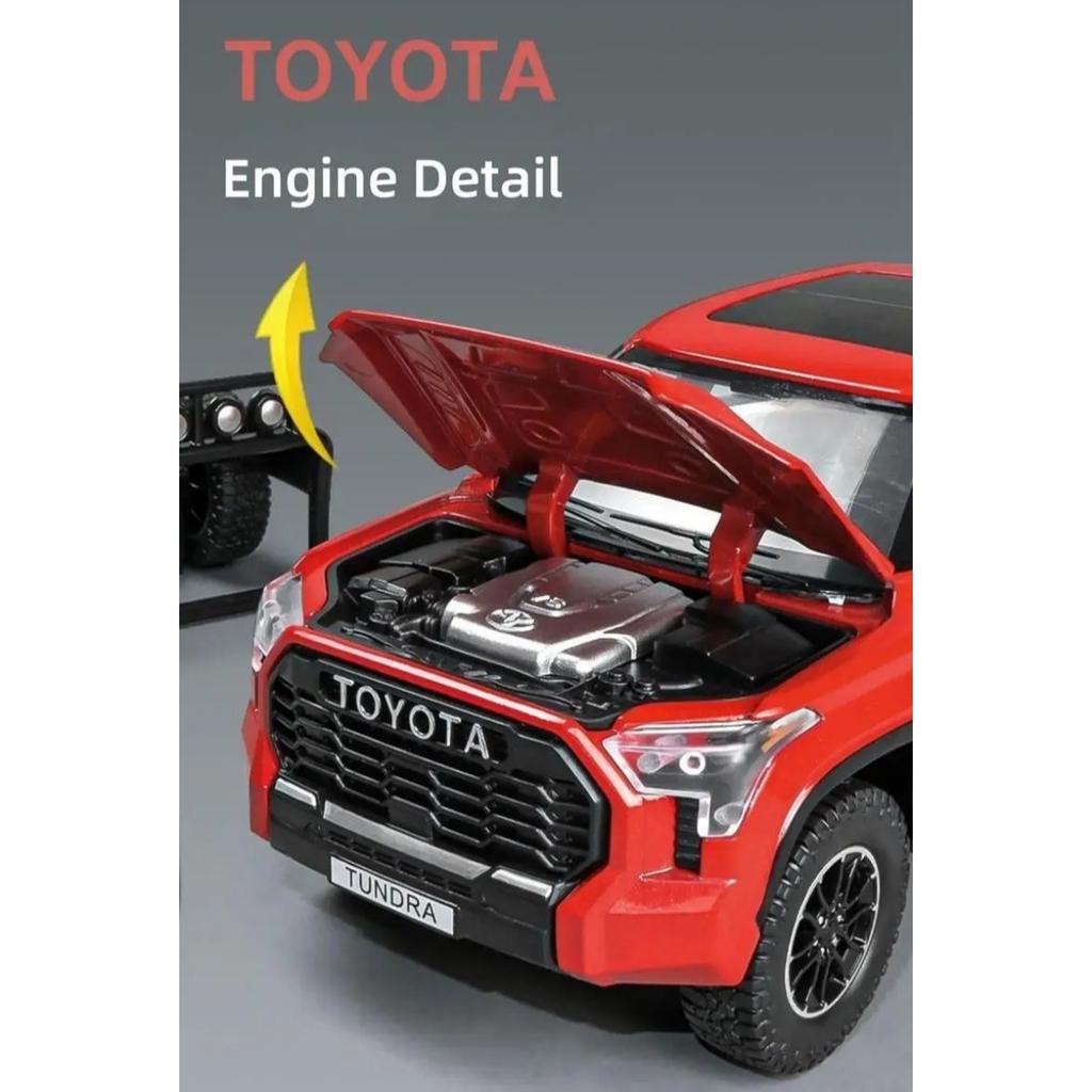 1/24 TOYOTA Tundra TRD Pickup Truck Off-Road Diecast Alloy Miniature Toy Car Model Pull Back Sound Light Collection Gift for Boy