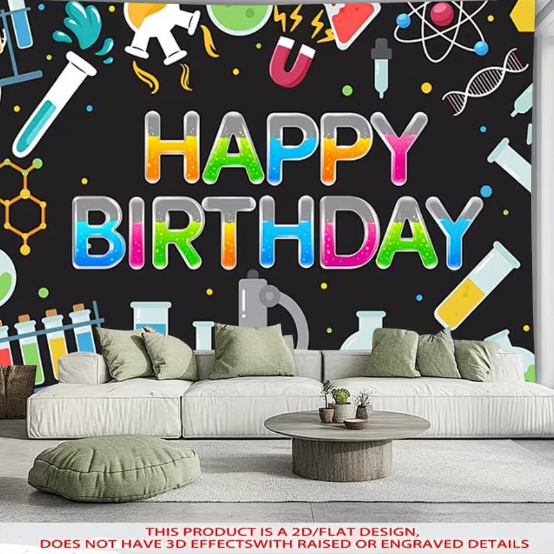 2D Mad Scientist Science Birthday Backdrop with Lab Tools
