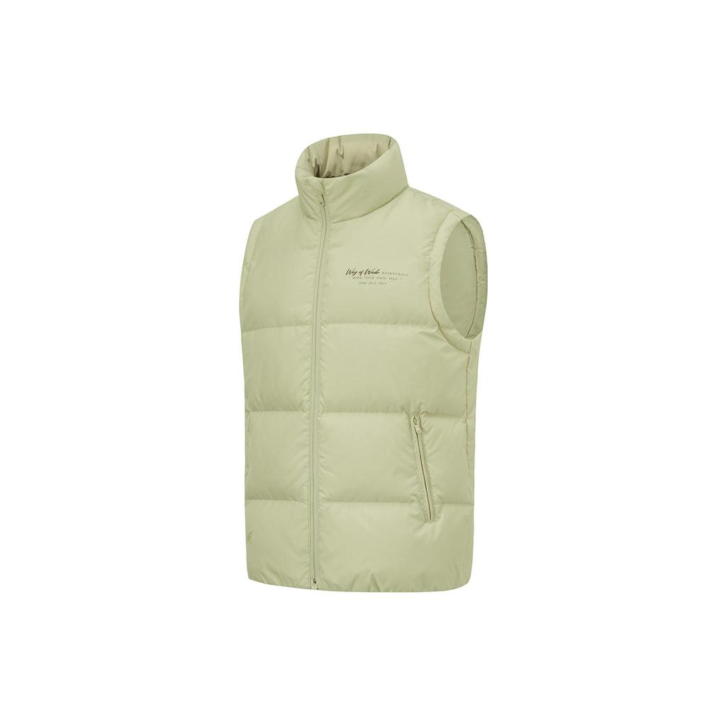 Li-Ning Wade Series Solid Color Stand Collar Water Resistant Down Vest Men Vests Foam-Khaki AMRT029-3