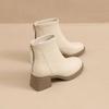 2025 Autumn/Winter Women's White Fleece-Lined Mid-Heel Ankle Boots - Slimming French Design with Chunky Heel Martin Style
