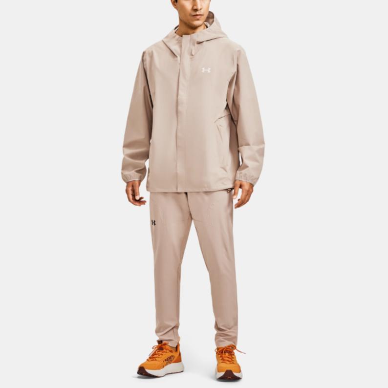 Under Armour Stormproof Solid Color Logo Print Zip Hoodie Jacket Men Jackets Desert-Brown 1376066-236