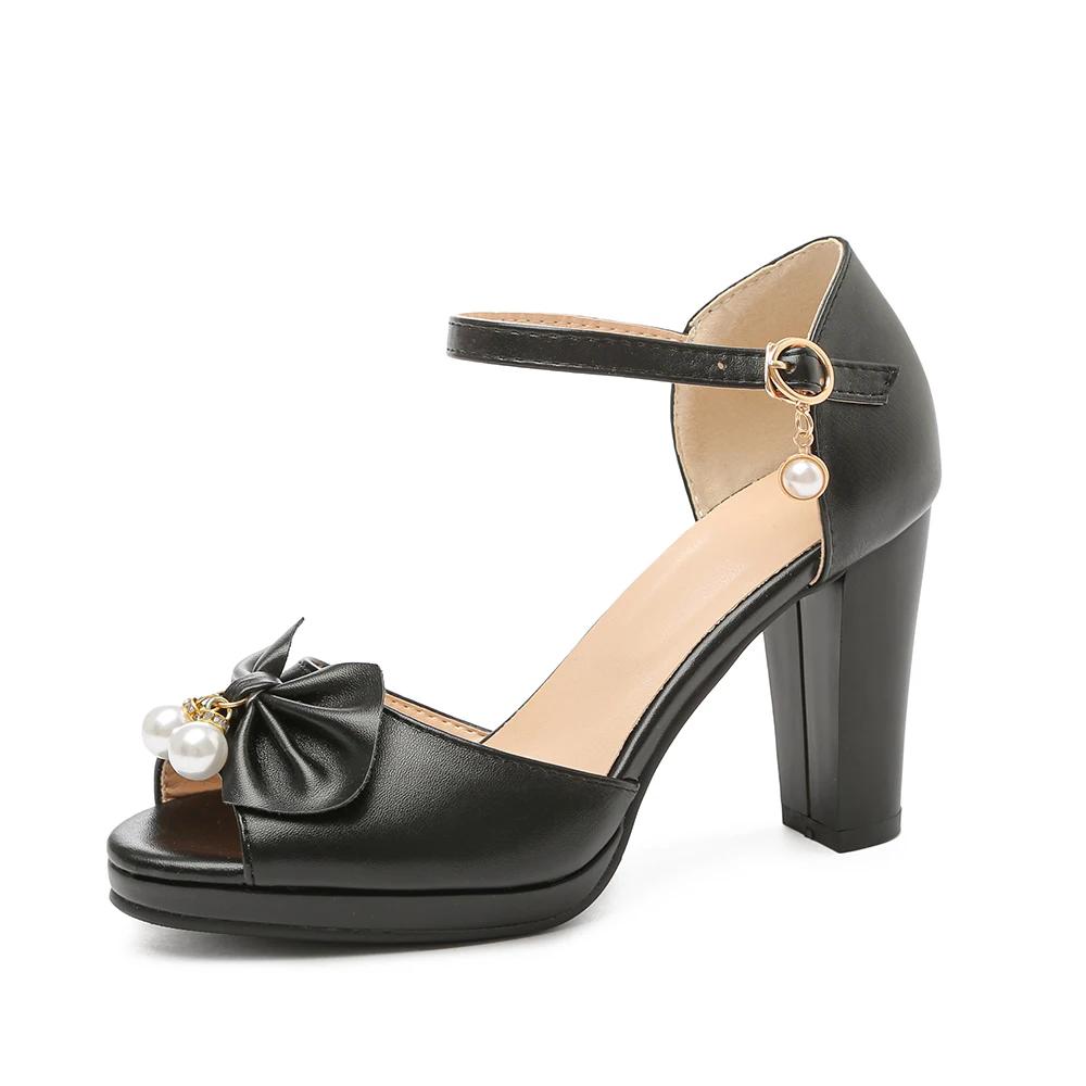 Fashion Summer Womens Bow Shoes Classic Pearl Pumps Fish Mouth High Heel Ladys Platform Sandals Evening Party Dress Wedding Shoes Femal