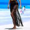 Women Crochet Swimwear Bikini Cover Up Beach Maxi Skirts Wrap Sarong Pareo High Waist Long Tassel Solid Swimsuits