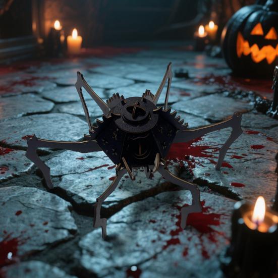 3D Wooden Puzzle Spider Model with Light Steampunk Mechanical Spider Figurine 3D Jigsaw Puzzle Desk Ornament for Halloween Decor