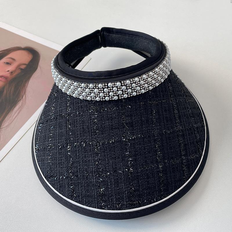 Sunscreen empty top hat women's summer versatile pearl headband hat UV protection vinyl eaves face covering sun hat