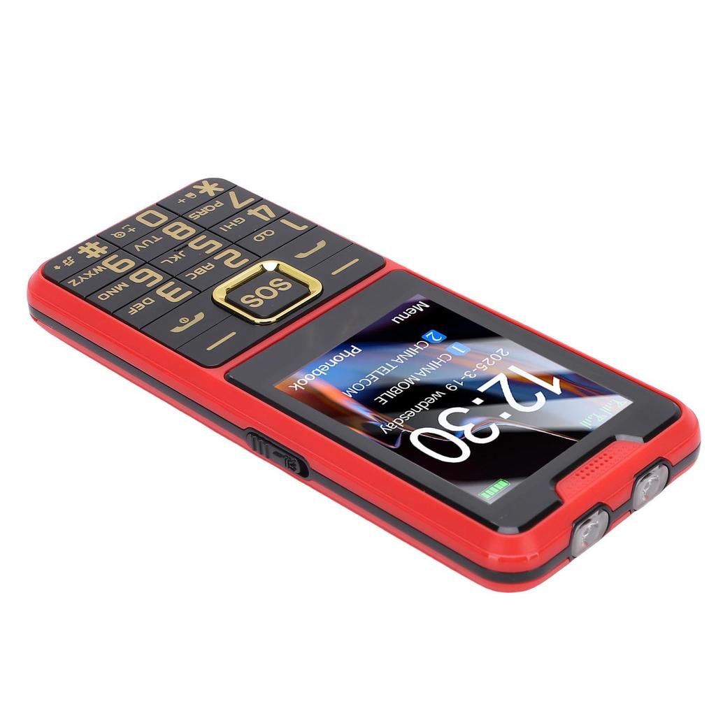 4G Seniors Phone 2.6 Inch Super Slim Large Capacity Battery Double Flashlight Big Buttons Cell Phone Red