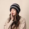 Pile hats autumn and winter lazy wind color matching coarse knitted wool hats women's cold hats men's big head circumference showing small face 