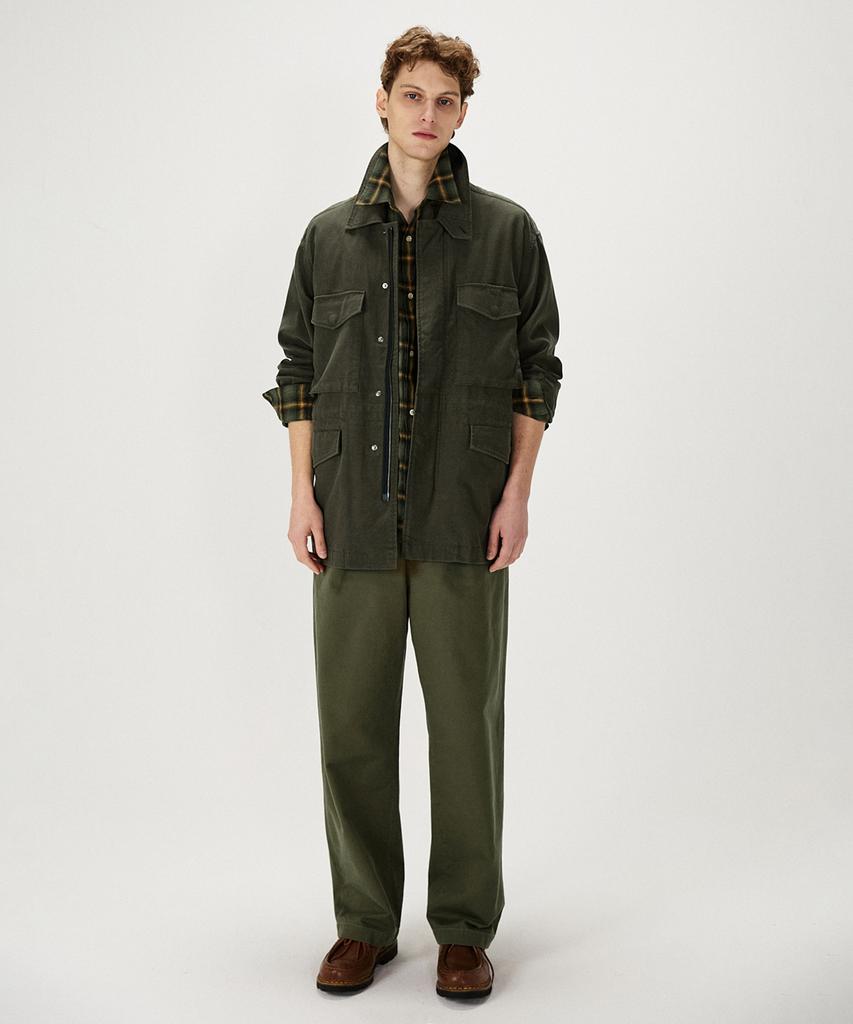 SHIRTER Cotton Drill Wide Chino Pants (Olive)