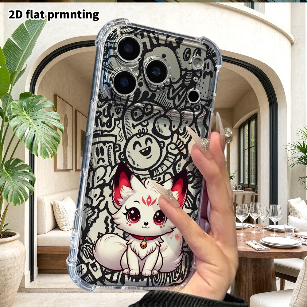 Phone Case: 2D flat suitable for iPhone 18 17 16 15 14 13 Pro, transparent corner protection case, Red Eyed Nine Tailed Fox, Christmas and Halloween g