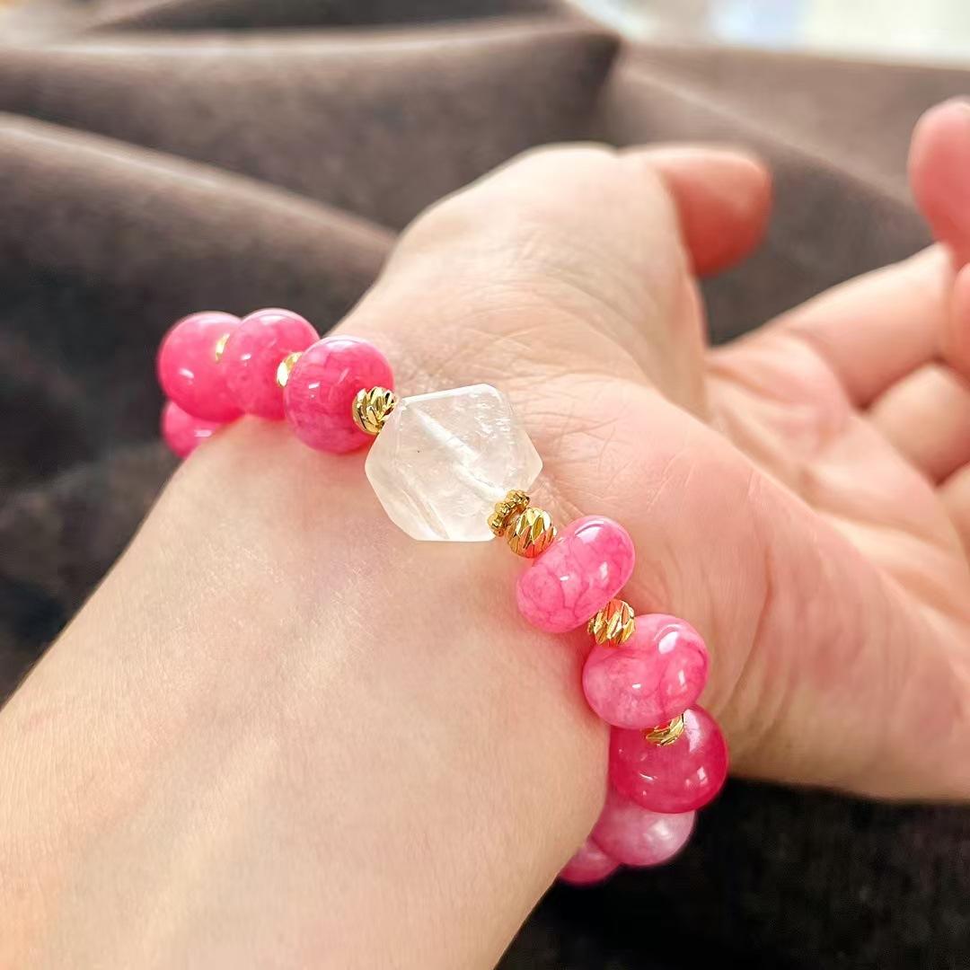 Vintage Ruby Quartz Rock Natural White Crystal Bracelet Bracelet